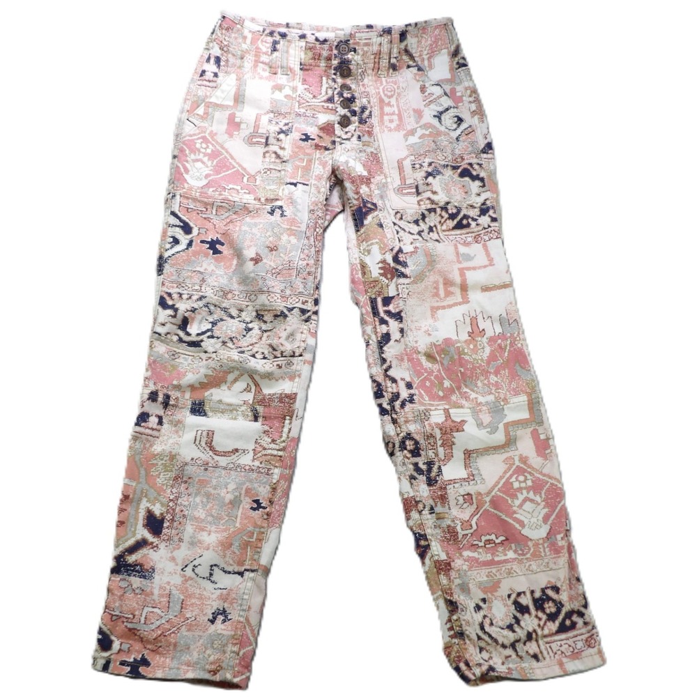 Anthropologie Wanderer Tapestry Pants Women 28 Floral Print Crop Boho Utility